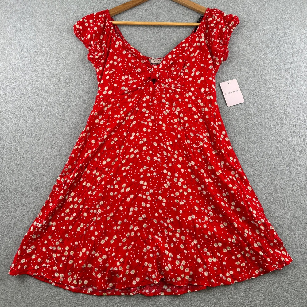 Dream of Me Dress Womens M Miranda Red Floral Polka Dot‎ Short Sleeve NEW
